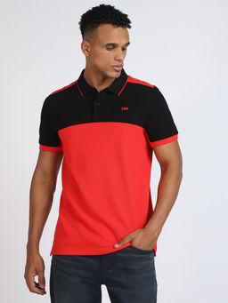 Lee - Mens Colorblock Red Polo T-Shirt (Slim)