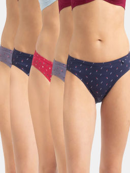 Jockey - 1410 Women Medium Coverage Super Combed Cotton Bikini - Dark Prints (Pack of 5)