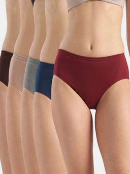 Jockey - 1406 Women High Coverage Super Combed Cotton Hipster-Dark Assorted (Pack of 5)