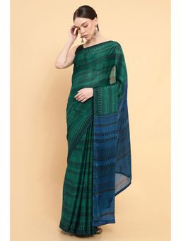 Soch - Women Green Silk Printed Saree with Stitched Blouse