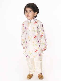 Vastramay - Infant Boys Cream Cotton Blend Kurta Pyjama (Set of 2)