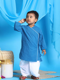 Vastramay - Infant Boys Blue & White Pure Cotton Kurta & Dhoti (Set of 2)