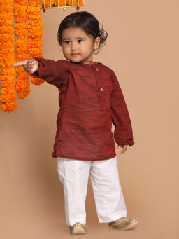 Vastramay - Infant Boys Maroon Pure Cotton Kurta Pyjama (Set of 2)