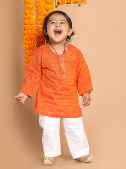 Vastramay - Infant Boys Orange Pure Cotton Kurta Pyjama (Set of 2)