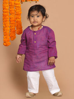 Vastramay - Infant Boys Purple Pure Cotton Kurta Pyjama (Set of 2)
