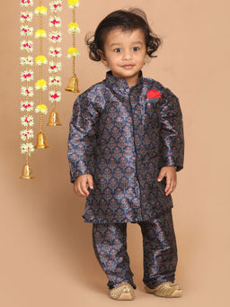 Vastramay - Infant Boys Blue Silk Blend Kurta Pyjama (Set of 2)