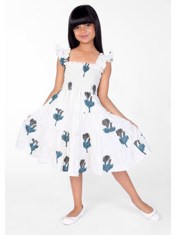ZIP ZAP ZOOP - White Smocked Dandelion Print Cotton Dress