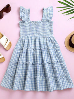 ZIP ZAP ZOOP - Blue Checks Smocked Sleeveless Frock Dress