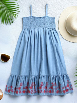 ZIP ZAP ZOOP - Blue Sleeveless Bottom Embroidery Dress