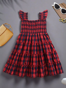 ZIP ZAP ZOOP - Red Checks Smocked Sleeveless Frock Dress