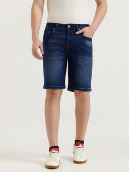 United Colors of Benetton - Blue Comfort Fit Solid Denim Shorts