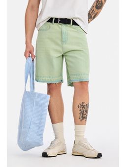Snitch - Mens Lime Green Washed Regular Casual Shorts