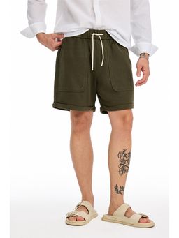 Snitch - Mens Olive Textured Relaxed Casual Shorts