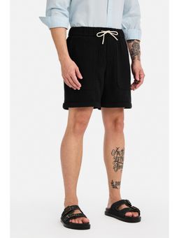 Snitch - Mens Black Textured Relaxed Casual Shorts