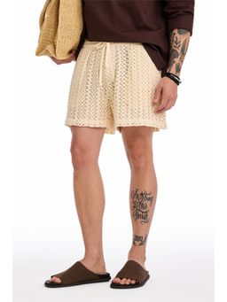 Snitch - Mens Off White Textured Regular Shorts