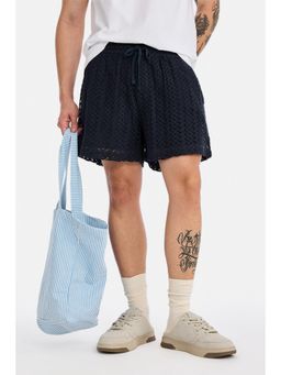 Snitch - Mens Navy Blue Textured Regular Shorts