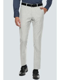 Louis Philippe - Mens Cream Super Slim Fit Checks Flat Front Formal Trouser