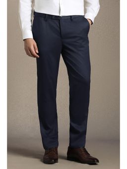Louis Philippe - Mens Navy Blue Slim Fit Solid Flat Front Formal Trouser