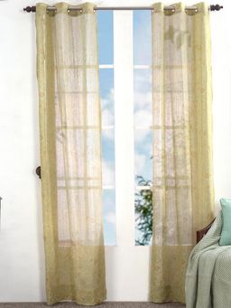 Maspar - Sicilian Stripe Linen Solid Honey Ecru Dark Honey Door Curtain Set of 2