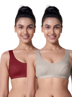 BLOSSOM - Women Cotton Sports Non Padded Bra Pack of 2 - Multi-Color
