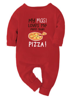 Zeezeezoo - Family Theme My Masi Loves Me More Than Pizza Printed Baby Bodysuit - Red