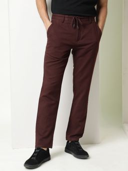 Rare Rabbit - Pastor Primary Maroon Solid Trousers