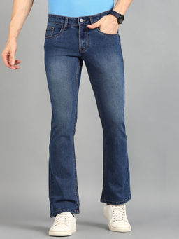 Urbano Fashion - Mens Blue Washed Bootcut Jeans Stretchable