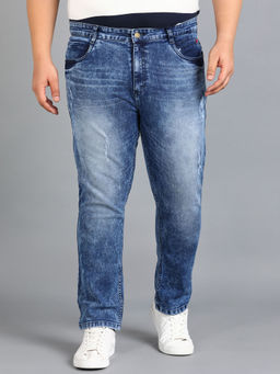 Urbano Plus - Mens Blue Slim Fit Mild Distressed-Torn Jeans Stretchable