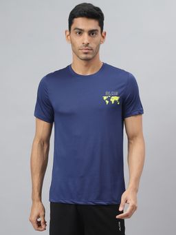 Alcis - Mens Printed Navy Anti-static Slim-fit Round Neck Training T-shirt
