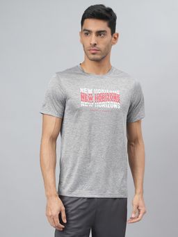 Alcis - Mens Printed Grey Cationic Anti-static Slim-fit Round Neck Training T-shirt