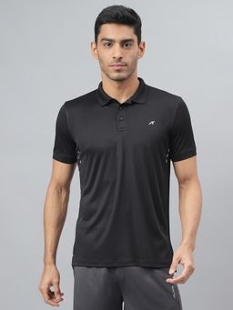 Alcis - Mens Black Drytech+ Anti-static Slim-fit Running Polo T-shirt