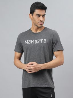 Alcis - Mens Anthra Melange Regular Fit Round Neck Yoga T-shirt