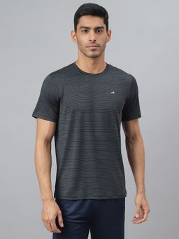 Alcis - Mens Dark Grey Stretch-x Anti-static Slim-fit Round Neck Running T-shirt