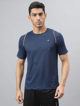 Alcis - Mens Navy Anti-static Slim-fit Round Neck Training T-shirt