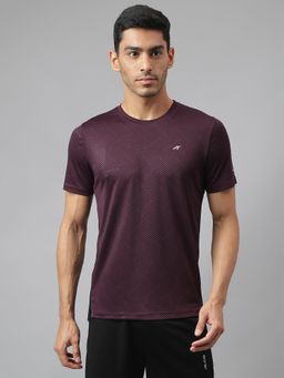 Alcis - Mens Burgundy Drytech+ Anti-static Slim-fit Round Neck Running T-shirt