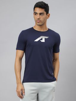 Alcis - Mens Navy Soft-touch Regular-fit Athleisure T-shirt