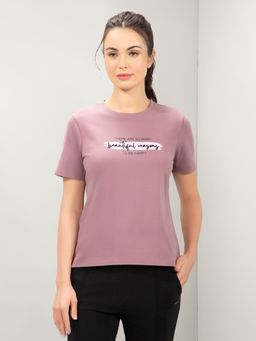 Amante - Women Crew Neck Relaxed Fit Essential Printed T-shirt-Mauve