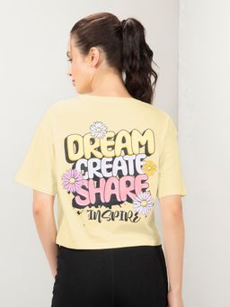 Amante - Women Boxy Fit Round Neck Half Sleeves Crop T-Shirt-Yellow