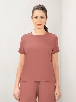 Amante - Women Crew Neck Regular Fit Round Neck Solid T-Shirt-Brown