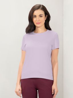 Amante - Women Crew Neck Regular Fit Round Neck Solid T-Shirt-Lavender