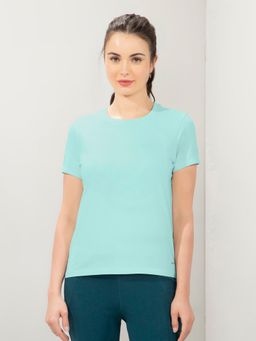Amante - Women Crew Neck Regular Fit Round Neck Solid T-Shirt-Turquoise