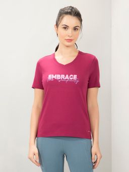 Amante - Women V-Neck Regular Fit Printed T-Shirt-Pink