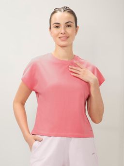 Amante - Women Round Neck Relaxed Fit Solid Essential T-shirt-Pink