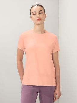 Amante - Women Dry Relaxed Fit Round Neck Solid Flaunt Workout T-Shirt-Peach