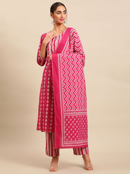 Vastramyaa - Women Pink Ethnic Motifs Printed Kurta with Dupatta (Set of 3)