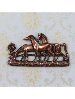 eCraftIndia - Brown Metal Horses Decorative Animal Wall Hanging