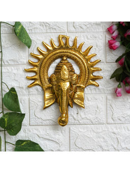 eCraftIndia - Gold Lord Ganesha Face Sun Decorative Metal Wall Hanging