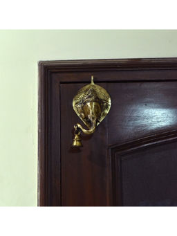eCraftIndia - Gold Brass Lord Ganesha Face Wall Hanging with Bell