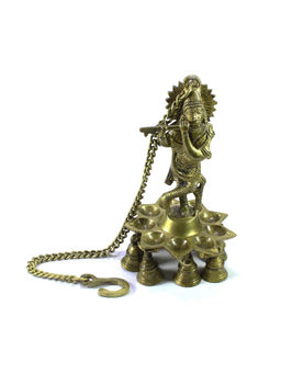 eCraftIndia - Gold Lord Krishna Idol Playing Flute 9 Oil Wick Decorative Wall Hanging