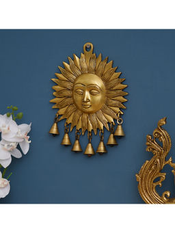 eCraftIndia - Gold Decorative Handcrafted Sun God Brass Bell Wall Hanging